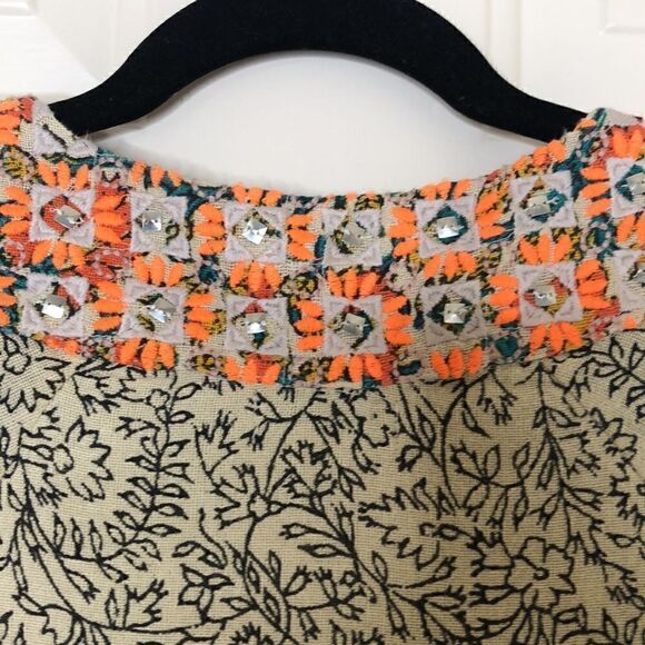 Lucky Brand Black and White Print Shift Dress With Colorful Borders and Sequins - Picture 7 of 16